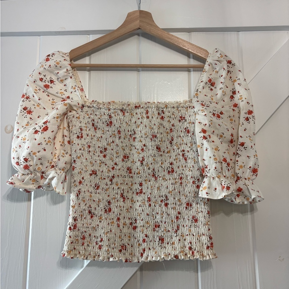 Reformation 100% Linen Floral Smocked Puff Bodice Cottagecore Milkmaid M - Picture 3 of 8